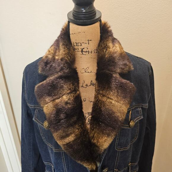 DG2 Diane Gilman Jean Jacket with Removable Faux Fur Collar Size L - Picture 2 of 9